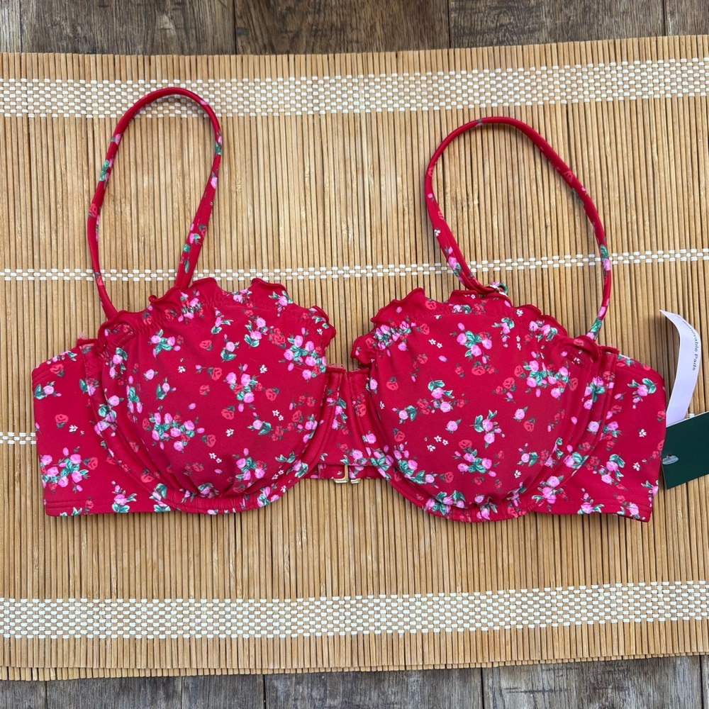 Wild Fable Red Floral Bikini Top